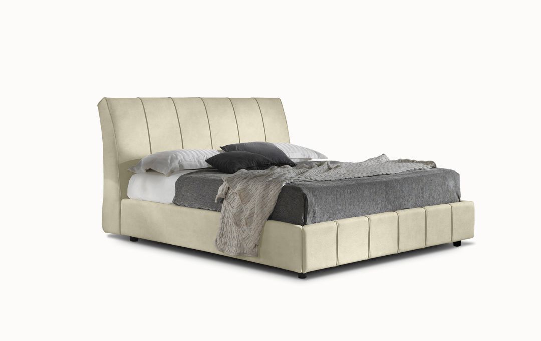 Letto Cassiopea - Tessuto, Bianco Tortora, Matrimoniale Letto Cassiopea - Tessuto, Bianco Tortora, Matrimoniale