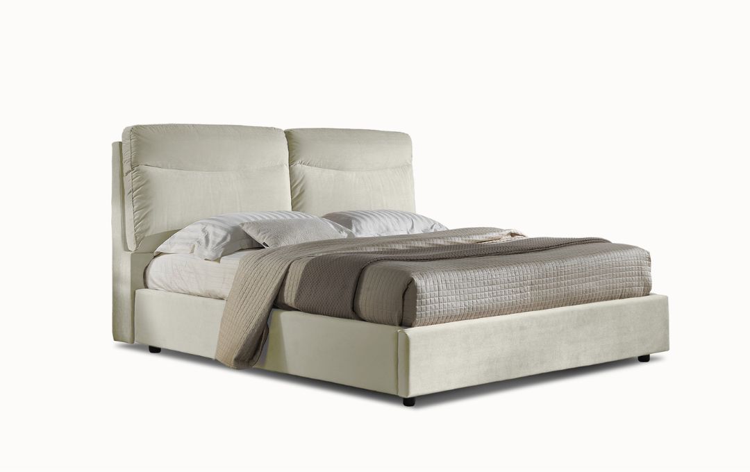Letto Sirio - Tessuto, Bianco Tortora, Matrimoniale Letto Sirio - Tessuto, Bianco Tortora, Matrimoniale