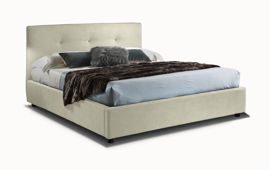 Letto Antares - Tessuto, Bianco Tortora, Matrimoniale Letto Antares - Tessuto, Bianco Tortora, Matrimoniale