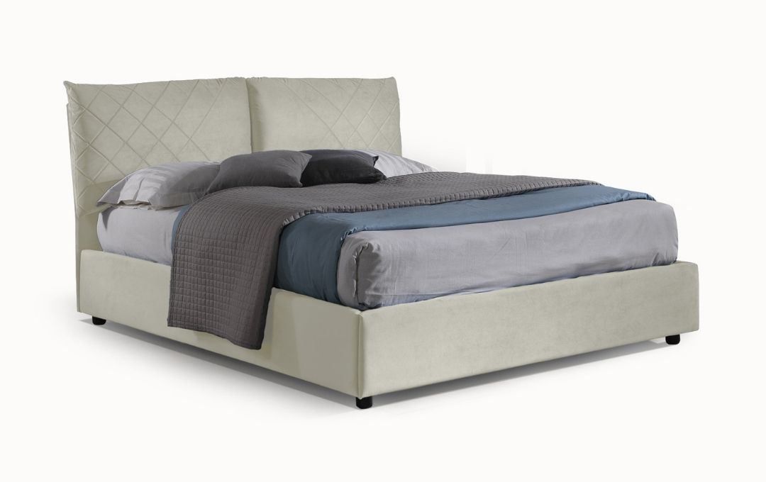 Letto Cigno - Tessuto, Bianco Tortora, Matrimoniale Letto Cigno - Tessuto, Bianco Tortora, Matrimoniale