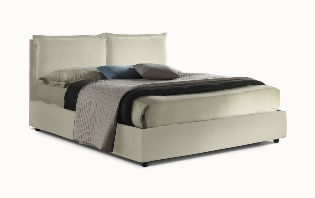 Letto Vega - Tessuto, Bianco Tortora, Matrimoniale Letto Vega - Tessuto, Bianco Tortora, Matrimoniale