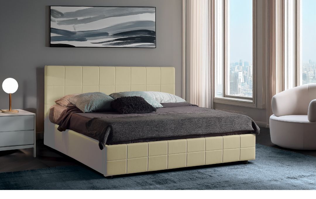 Letto Pegaso - Ecopelle, Beige, Matrimoniale stanza Letto Pegaso - Ecopelle, Beige, Matrimoniale stanza